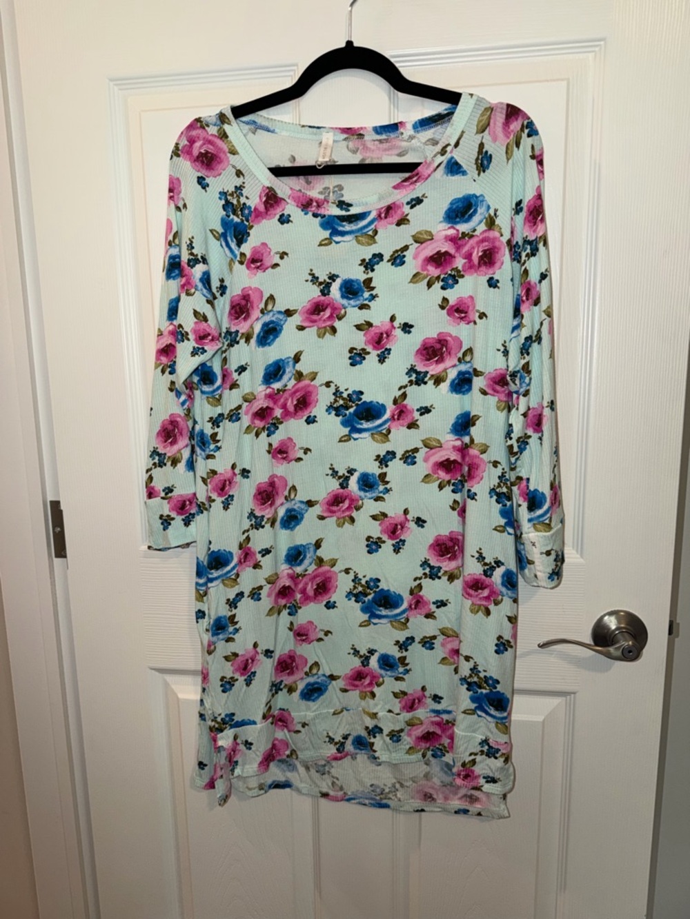 Pinkblush Mint Floral Long Sleeve Nightshirt with Pink and Blue Roses
